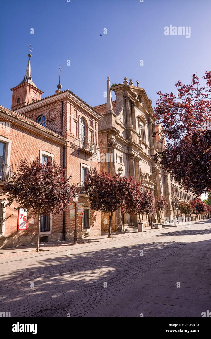 Alcala de Henares, Spain - June 19, 2022:Facade of the Parroquia Santa María la Mayor church in Alcalà Stock Photo