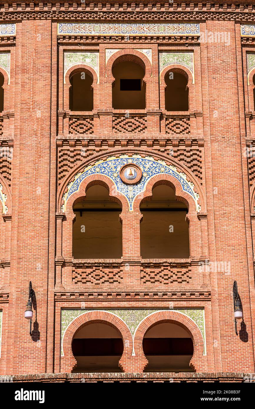 Detail of the windows on the outside of the Plaza de Toros in Madrid Stock Photo