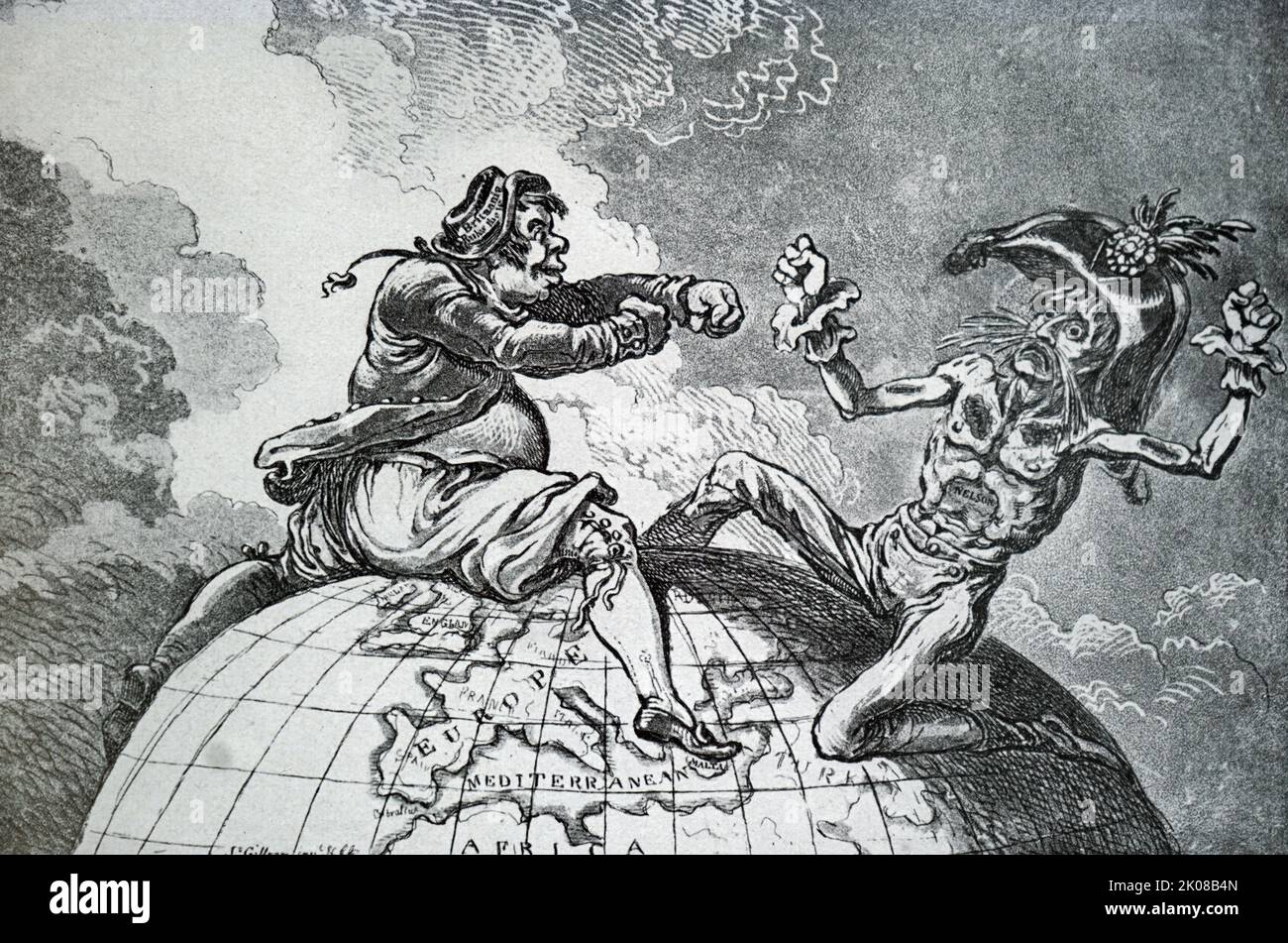 Cartoon Illustration by James Gillray of John Bull and Napoleon sitting