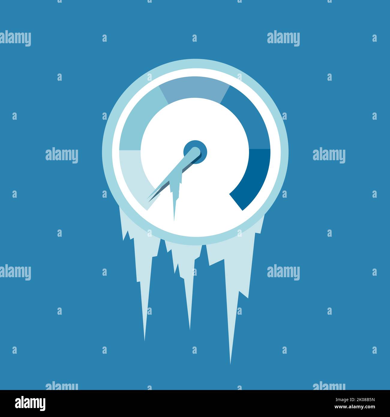 Frozen dial is displaying zero as metaphor of stop, stoppage, halt and cut off of energy supply leading to cold frost and ice in the winter. Vector il Stock Photo