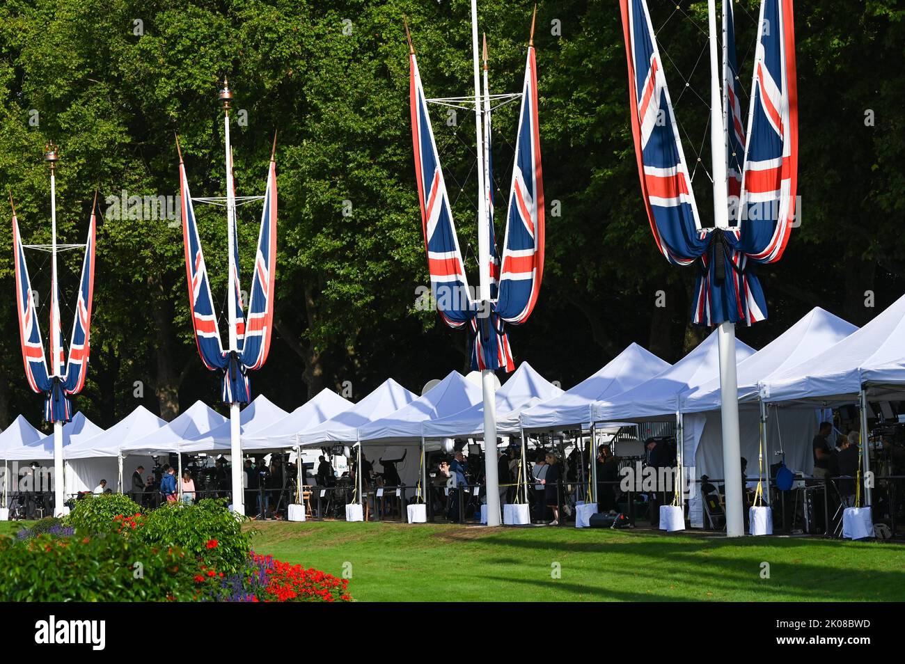 London UK 10th September 2022 - The World's media tented village near Buckingham Palace as Charles III was formally proclaimed as king today at 11am : Credit Simon Dack / Alamy Live News Stock Photo