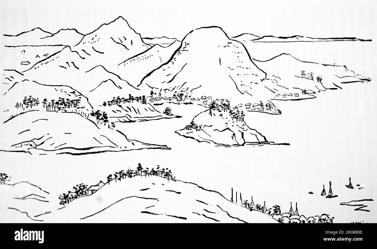 The Harbour of Onomichi, from an 18th century guidebook. Onomichi is a