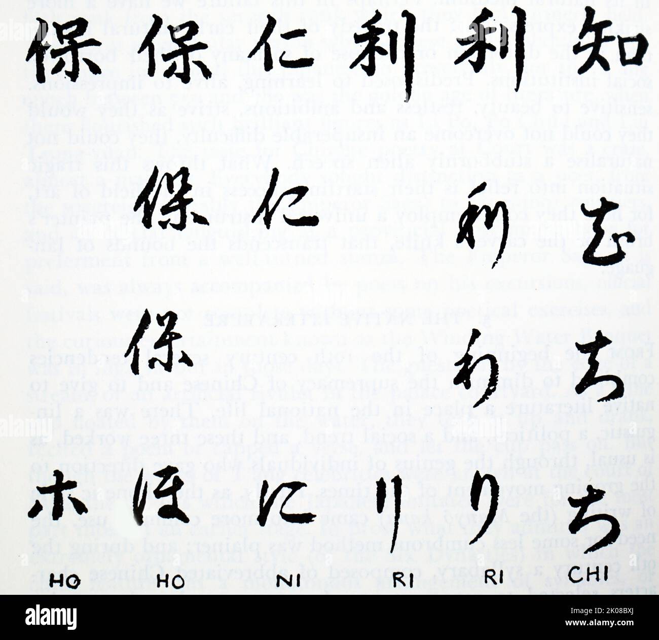 Diagram to show the development of the Kana syllabary. The term kana may refer to a number of syllabaries used to write Japanese phonological units, morae Stock Photo