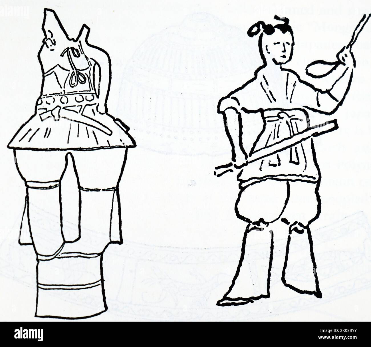Haniwa representing an armed man (fig. 7) and detail of Chinese stone