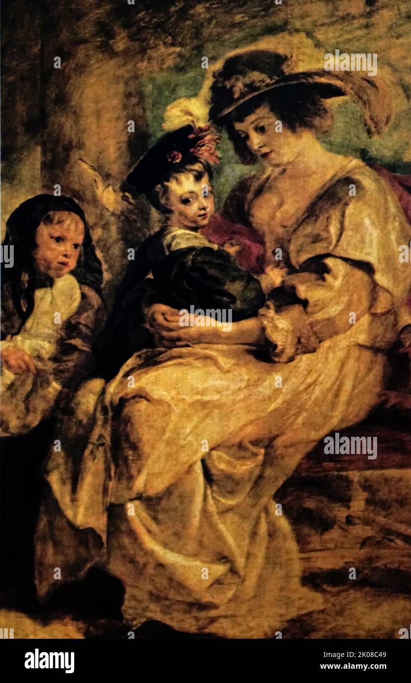Portrait d'Helene Fourment avec ses enfants, 1635, by Sir Peter Paul Rubens (28 June 1577 - 30 May 1640) was a Flemish artist and diplomat from the Duchy of Brabant in the Southern Netherlands Stock Photo