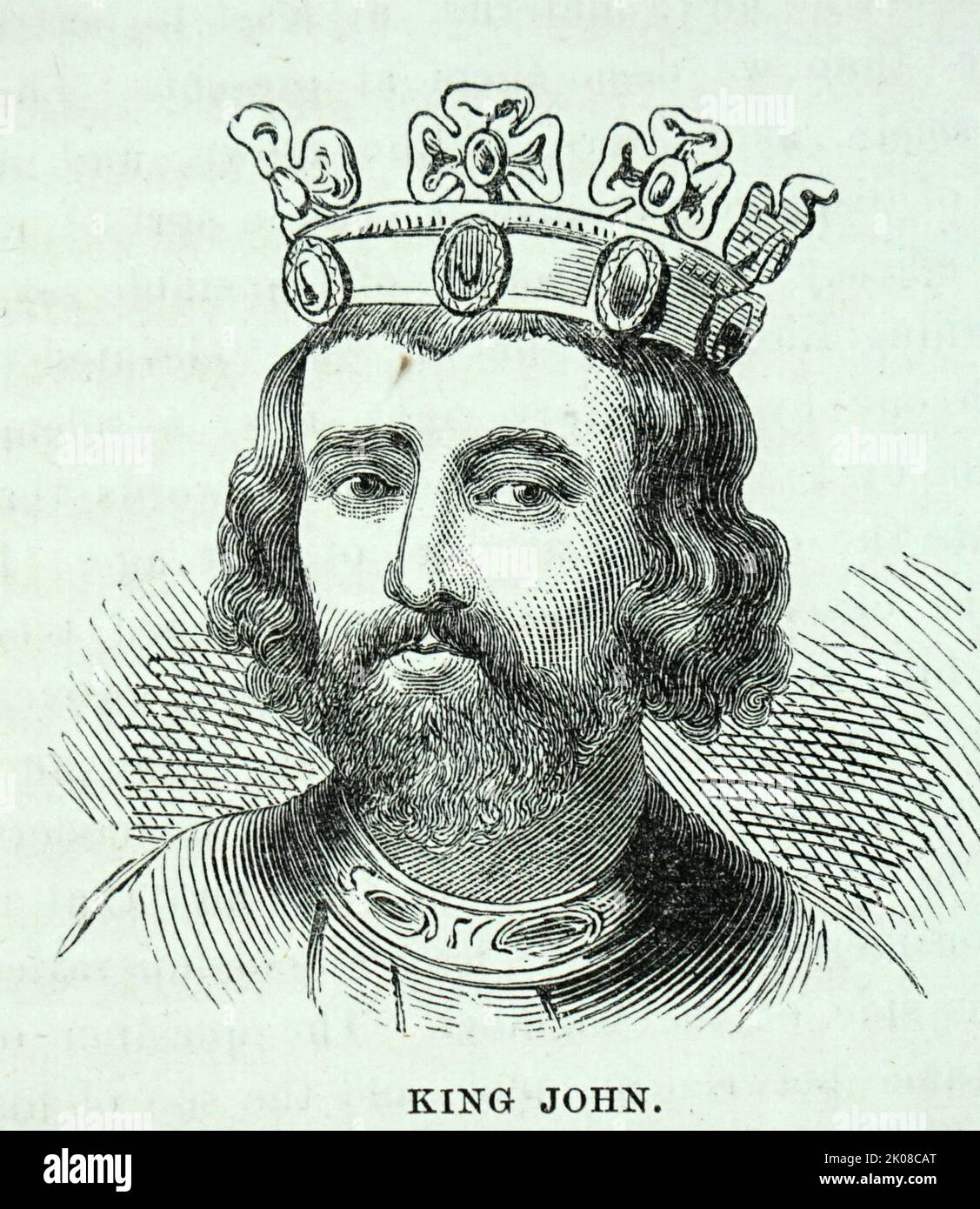 John (24 December 1166 - 19 October 1216) was King of England from 1199 until his death in 1216. He lost the Duchy of Normandy and most of his other French lands to King Philip II of France. The baronial revolt at the end of John's reign led to the sealing of Magna Carta, a document considered an early step in the evolution of the constitution of the United Kingdom Stock Photo