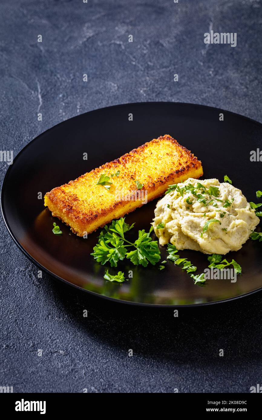 creamed salt cod pate with toasted polenta,, Baccala mantecato, on