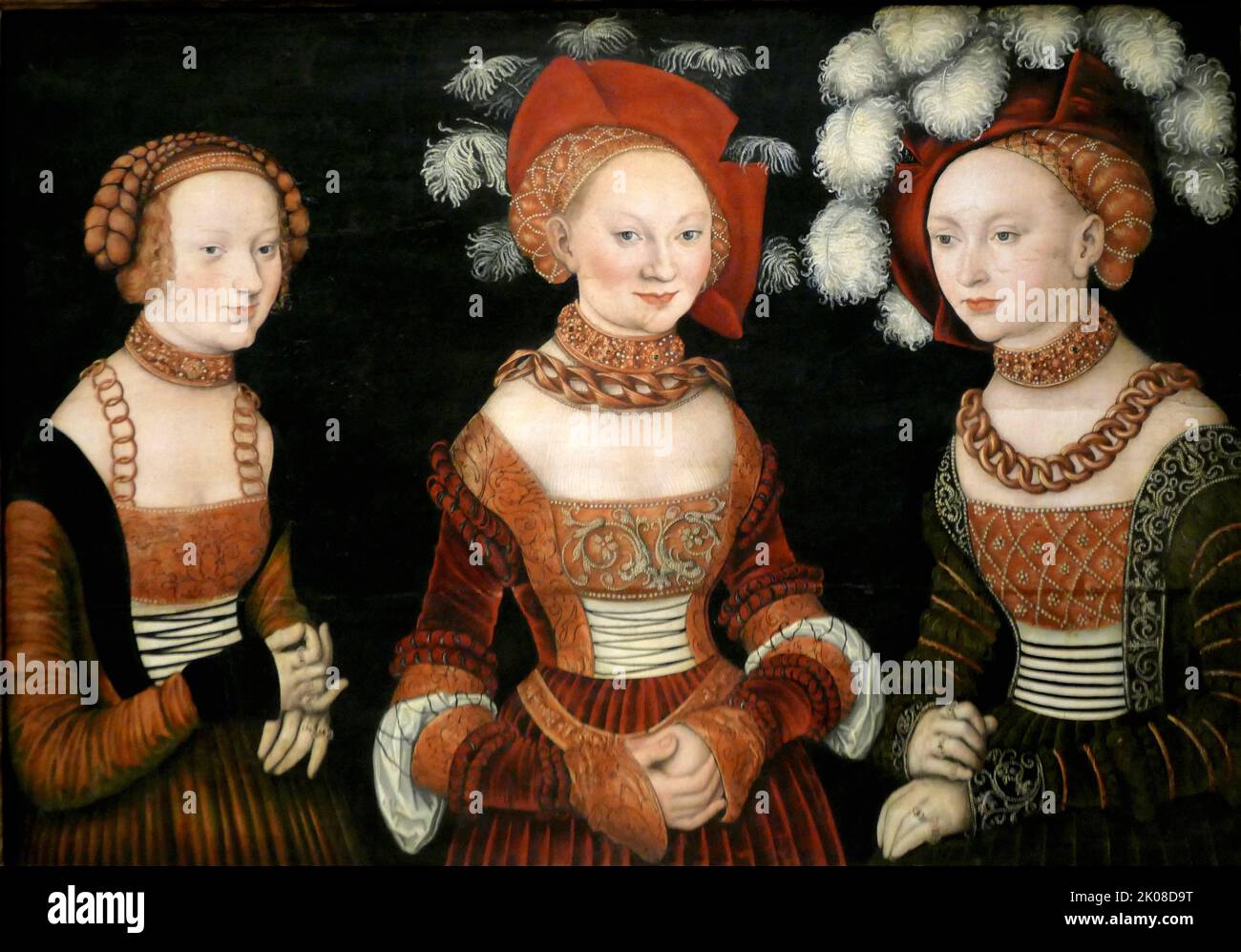 Sibylla, Emilia, and Sidonia von Sachsen, Princess of Saxony, c1535, by Lucas Cranach the Younger (October 4, 1515 - January 25, 1586) was a German Renaissance painter and portraitist Stock Photo