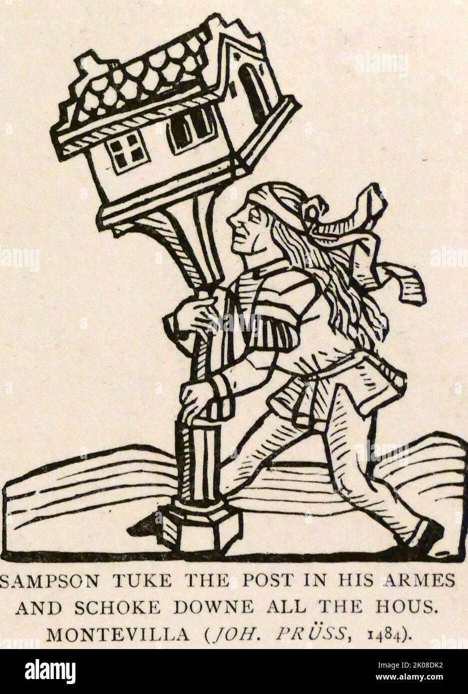 Sampson and the Gates of Gaza. Montevilla, 15th century Illustration Stock Photo