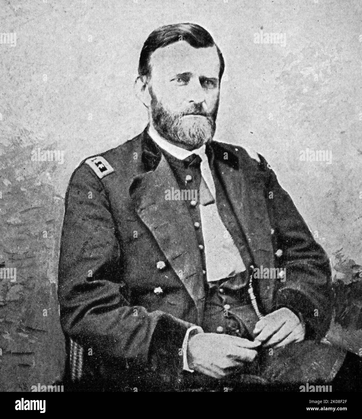 General Ulysses S. Grant (born Hiram Ulysses Grant; April 27, 1822 - July 23, 1885) was an American military officer and politician who served as the 18th president of the United States from 1869 to 1877. As Commanding General, he led the Union Army to victory in the American Civil War in 1865 and thereafter briefly served as Secretary of War Stock Photo