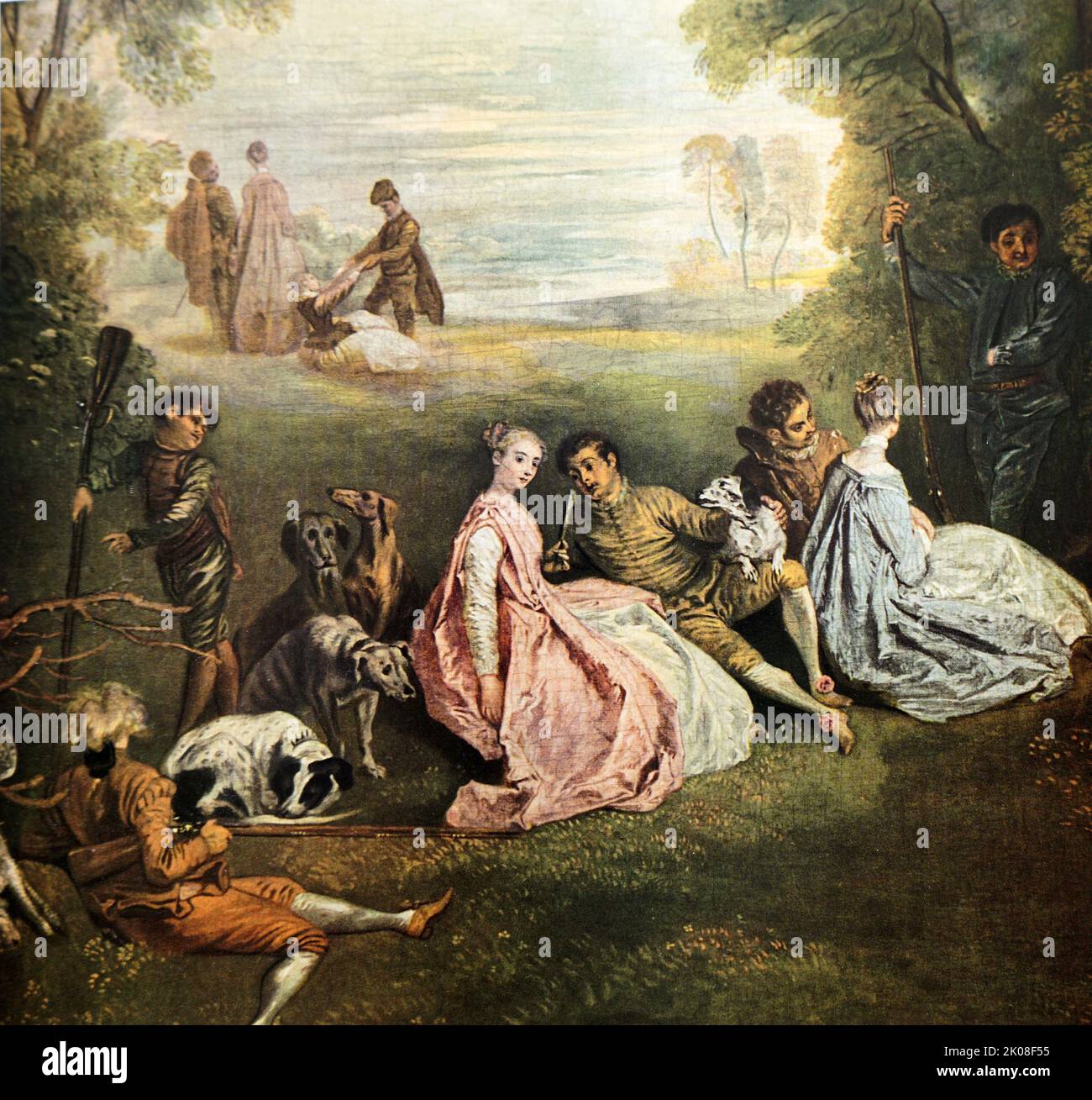 Le Rendez-vous de Chasse, c1720 by Jean-Antoine Watteau (baptised October 10, 1684 - died July 18, 1721) was a French painter and draughtsman whose brief career spurred the revival of interest in colour and movement, as seen in the tradition of Correggio and Rubens Stock Photo
