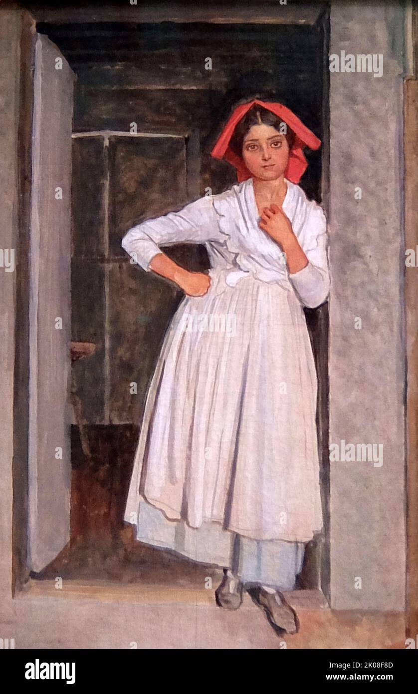 Albano girl in the doorway, by A. A. Ivanov. Alexander Andreyevich Ivanov (July 16, 1806 - July 3, 1858) was a Russian painter who adhered to the waning tradition of Neoclassicism Stock Photo