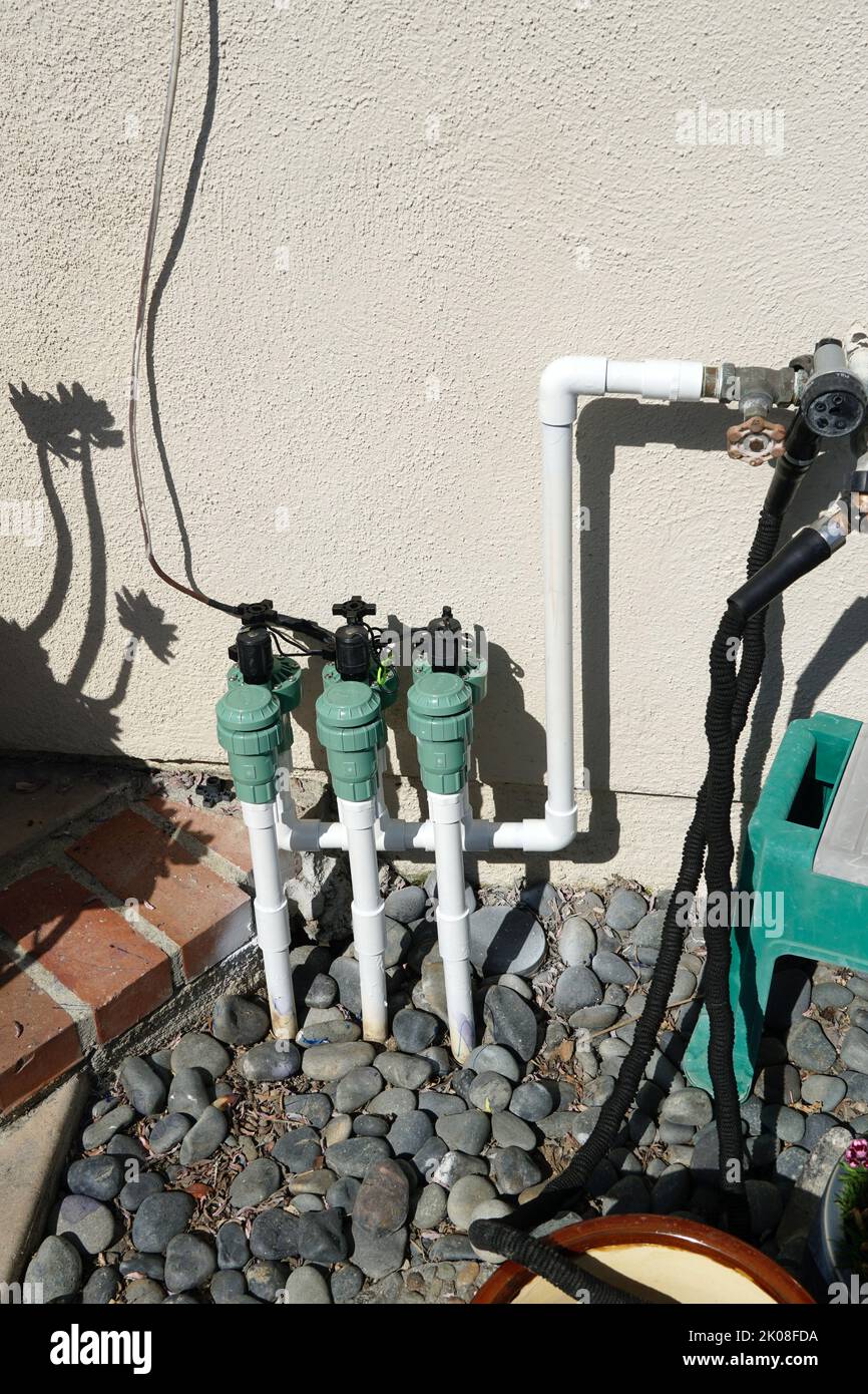 Automatic Sprinkler System Control Valves Stock Photo