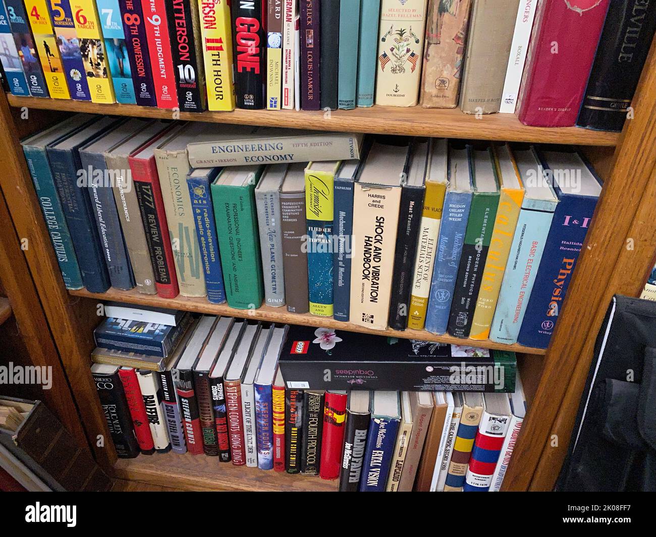 Shelf of full of Engineering Textbooks Stock Photo