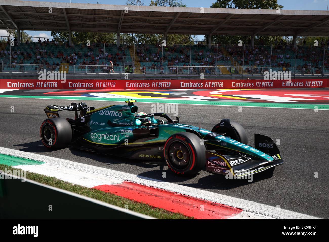 Sebastian Vettel of Aston Martin on track during final practice for the F1 Grand Prix of Italy