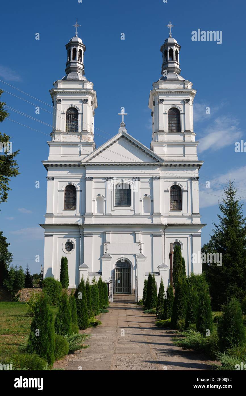 The old ancient catholic church of St Andrew the Apostle in Lyntupy village, Vitebsk region, Belarus. Stock Photo