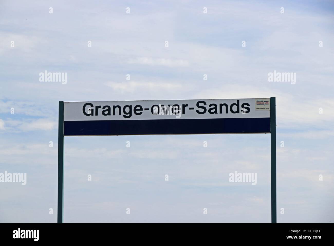 Grange-over-Sands railway station sign Stock Photo