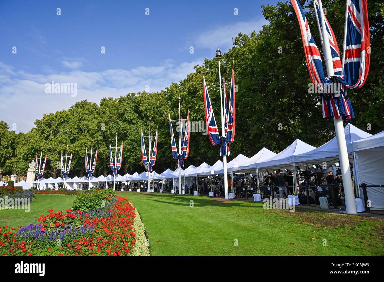 London UK 10th September 2022 - The World's media tented village near Buckingham Palace as Charles III was formally proclaimed as king today at 11am : Credit Simon Dack / Alamy Live News Stock Photo