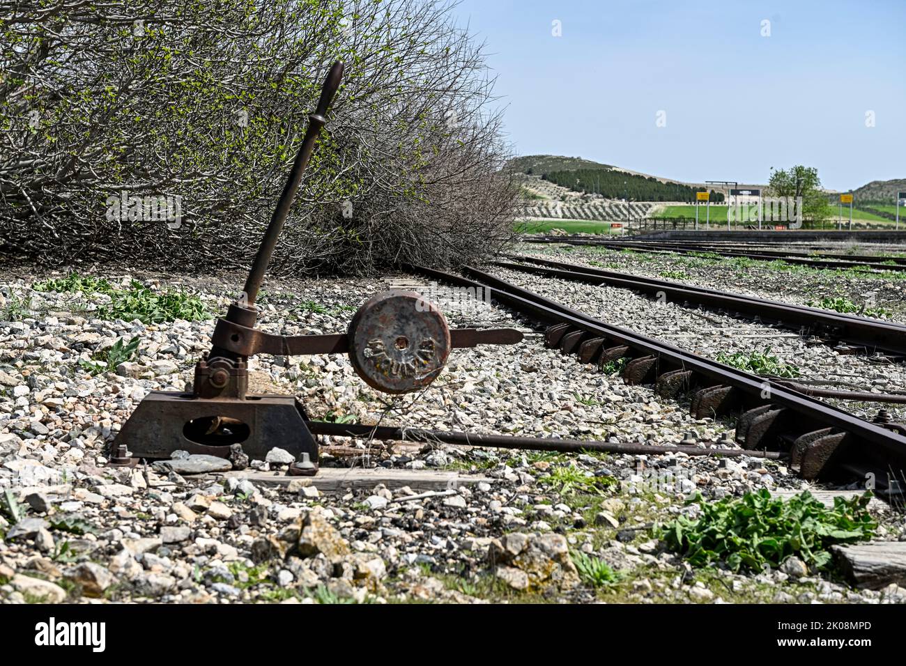 Railway infrastructure in the vicinity of a station. Stock Photo