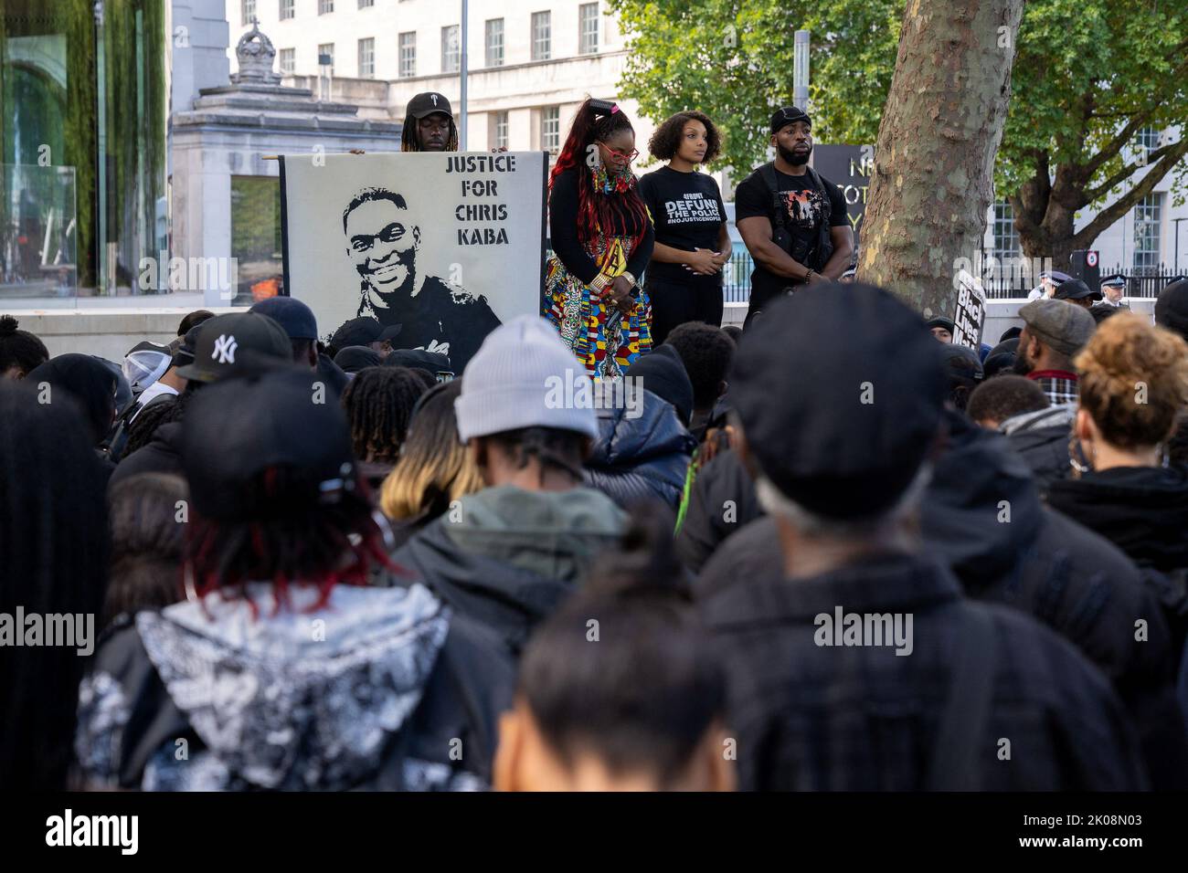Black Lives Matter protesters observe one minute of silence in front of New Scotland Yard building in central London demanding justice for 24 year old Chris Kaba, who was shot dead by the police last week, London, Britain, September 10, 2022. REUTERS/Maja Smiejkowska Stock Photo