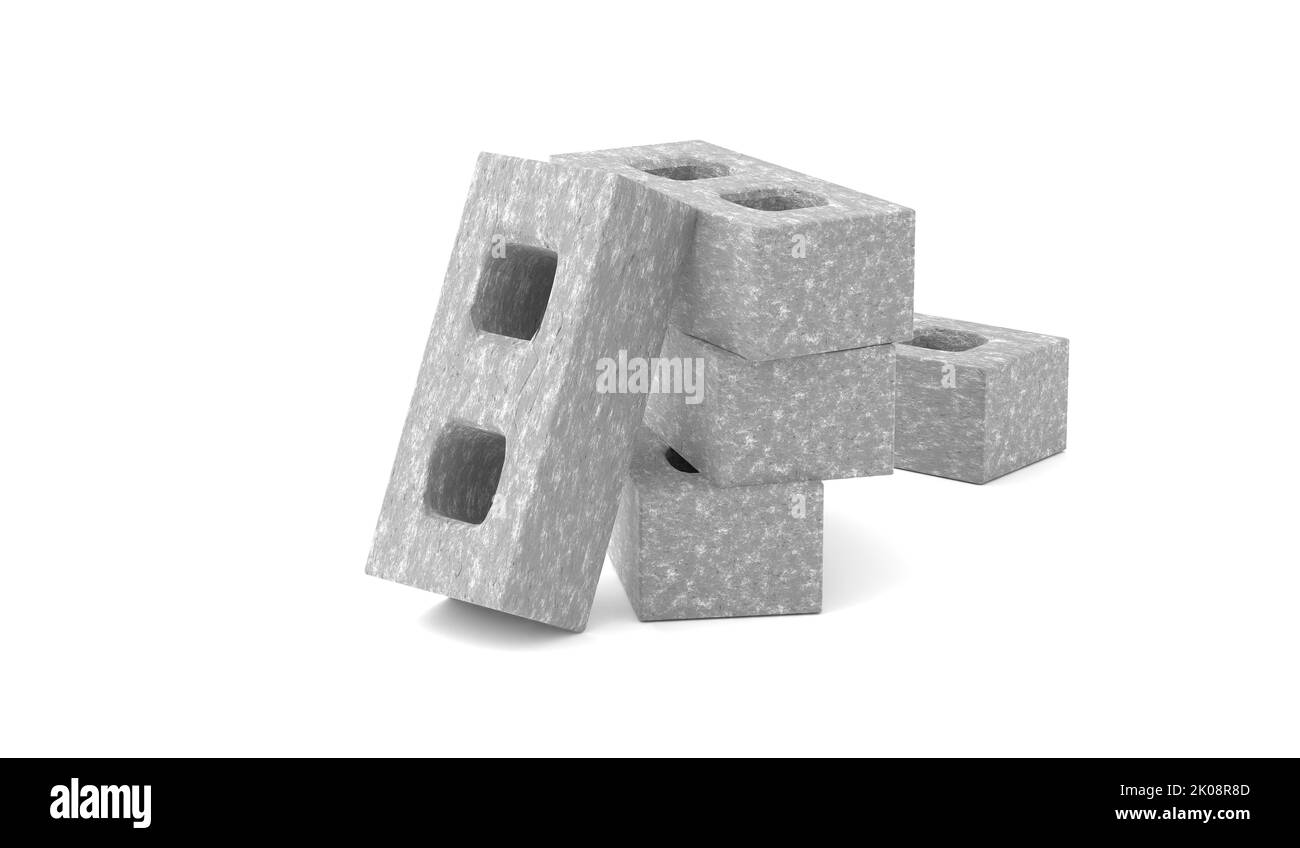 Construction Hollow Concrete Bricks on White Background 3D