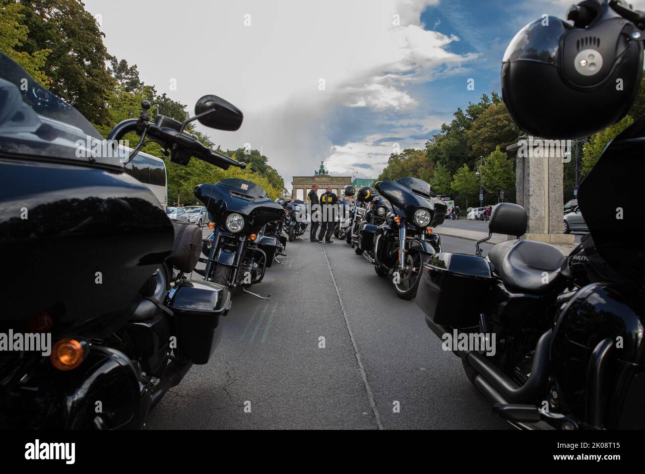 Berlin, Germany. 10th Sep, 2022. Members of Outlaw motorcycle clubs took to several streets in Berlin on September 10, 2022, to protest a ban on badges. Members of Hells Angels and other motorcycle clubs participated in the protest against this law. Under the law, which has been in effect since 2017, the Hells Angels are no longer allowed to display club insignia such as the winged skull in public. Many clubs tried to file a lawsuit against this decision in court. However, the Federal Constitutional Court rejected this at the time. Among others, the ban affects the Hells Angels MC and its Stock Photo