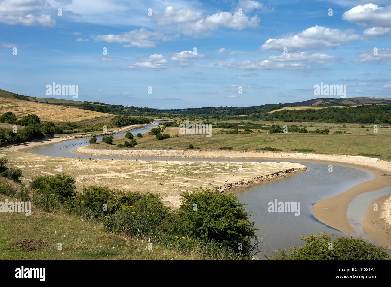 View of the Cuckmere river in summer 2022 on a sunny afternoon, South Downs national park, East Sussex, England Stock Photo