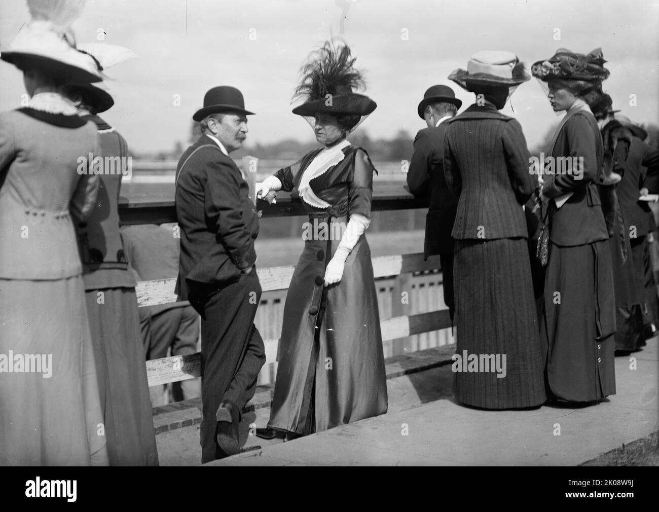 Benning Races - August Belmont And Mrs. Donald Cameron, 1912. [Benning Race Track in Washington, D.C. opened in 1890. Businessman and financier August Belmont; Elizabeth Sherman, wife of James Donald Cameron?]. Stock Photo