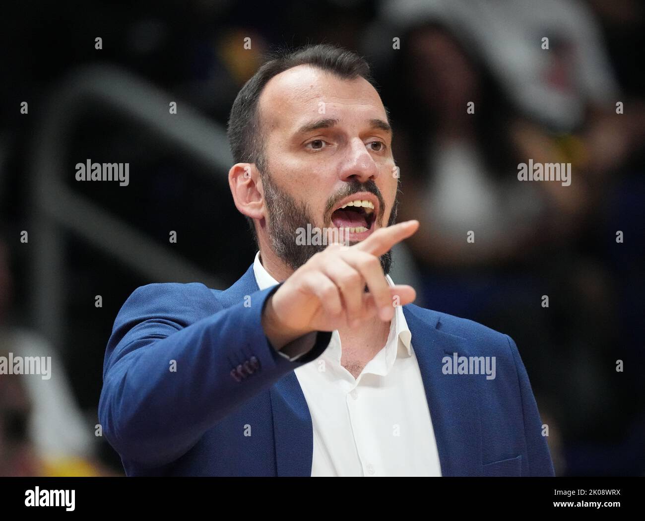 Berlin, Germany. 10th Sep, 2022. Basketball: European Championship, Germany - Montenegro, knockout round, round of 16, Mercedes-Benz Arena, coach Bosko Radovic (Montenegro) in action on the sidelines. Credit: Soeren Stache/dpa/Alamy Live News Stock Photo