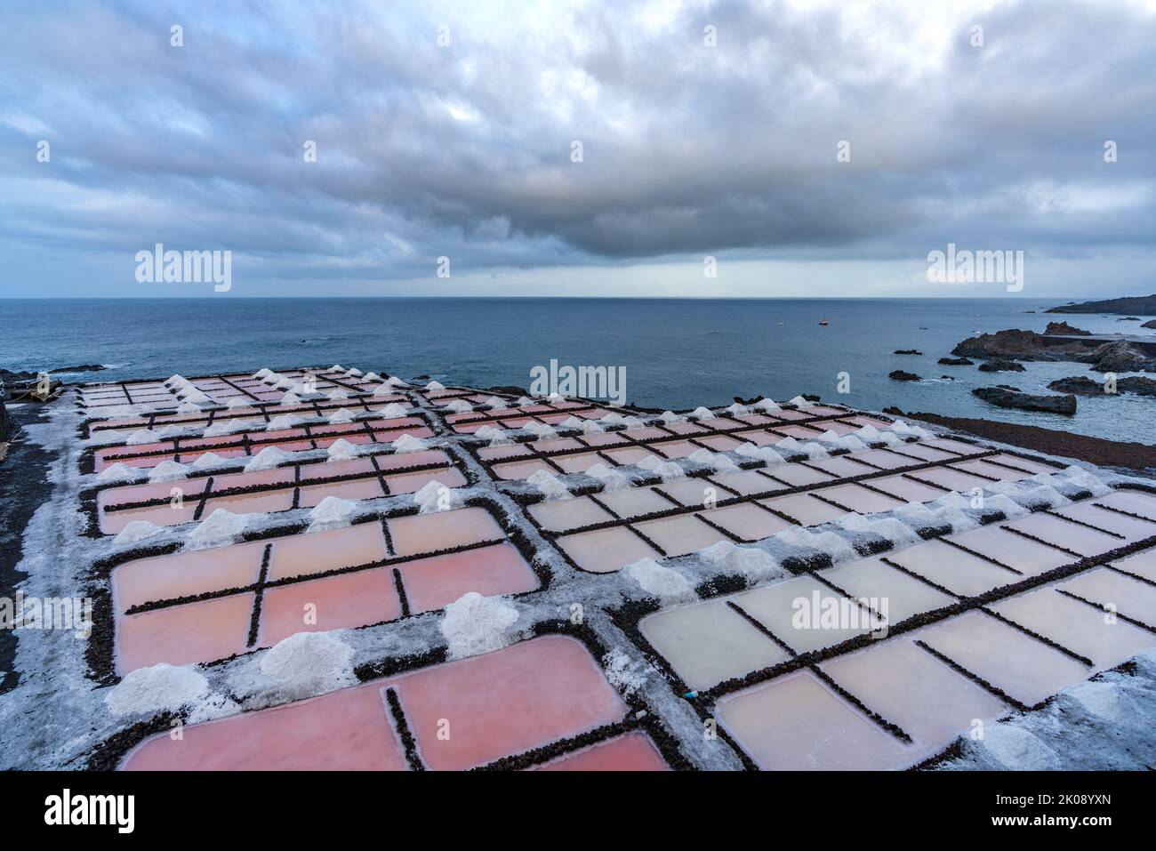 Fuencaliente Salt fields near the ocean in La Palma Stock Photo