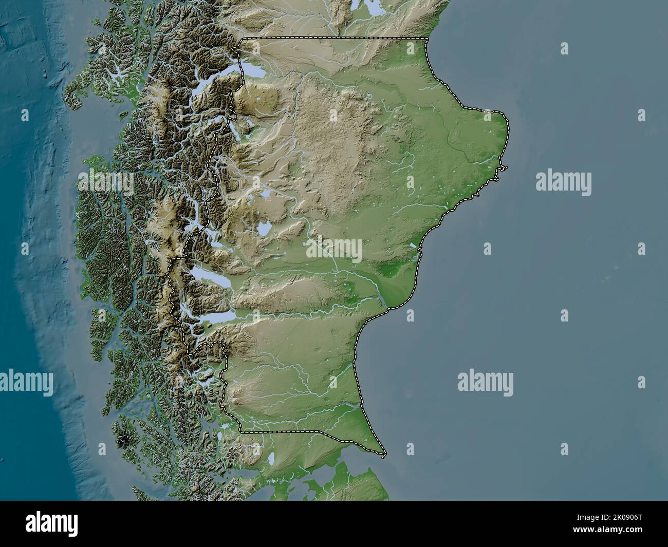 Santa Cruz, province of Argentina. Elevation map colored in wiki style with  lakes and rivers Stock Photo - Alamy