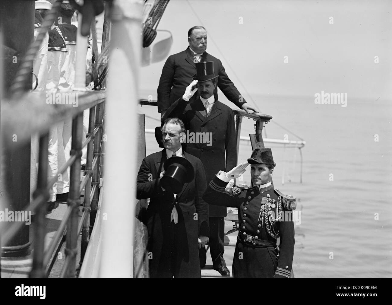 German Squadron Visit To U.S. President Taft And Party Leaving 'Mayflower' - Top Downwards: Taft; Meyer; Amb. Count Bernstorff; Comdr. Powers Symington, 1912. Stock Photo