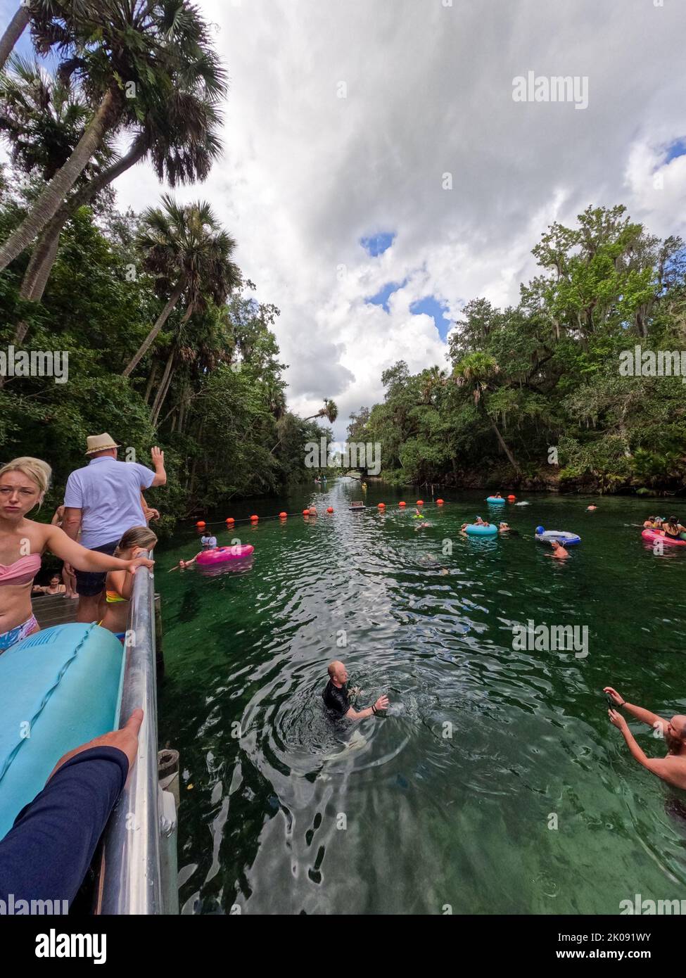 Orlando, FL USA August 5, 2022 People floating down the spring in Blue Springs State Park in