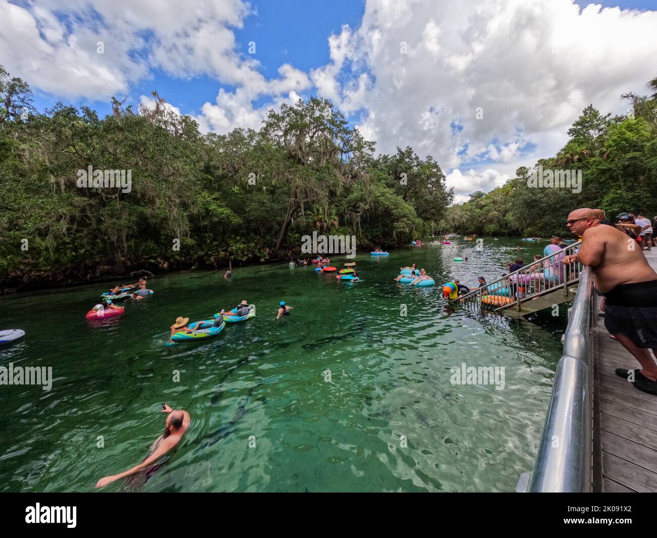 Orlando, FL USA August 5, 2022 People floating down the spring in Blue Springs State Park in