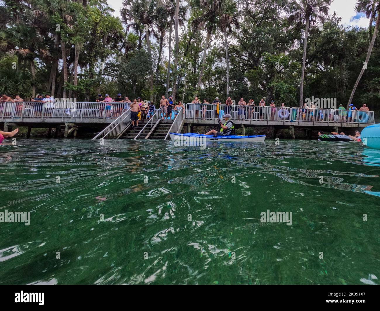 Orlando, FL USA August 5, 2022 People floating down the spring in Blue Springs State Park in