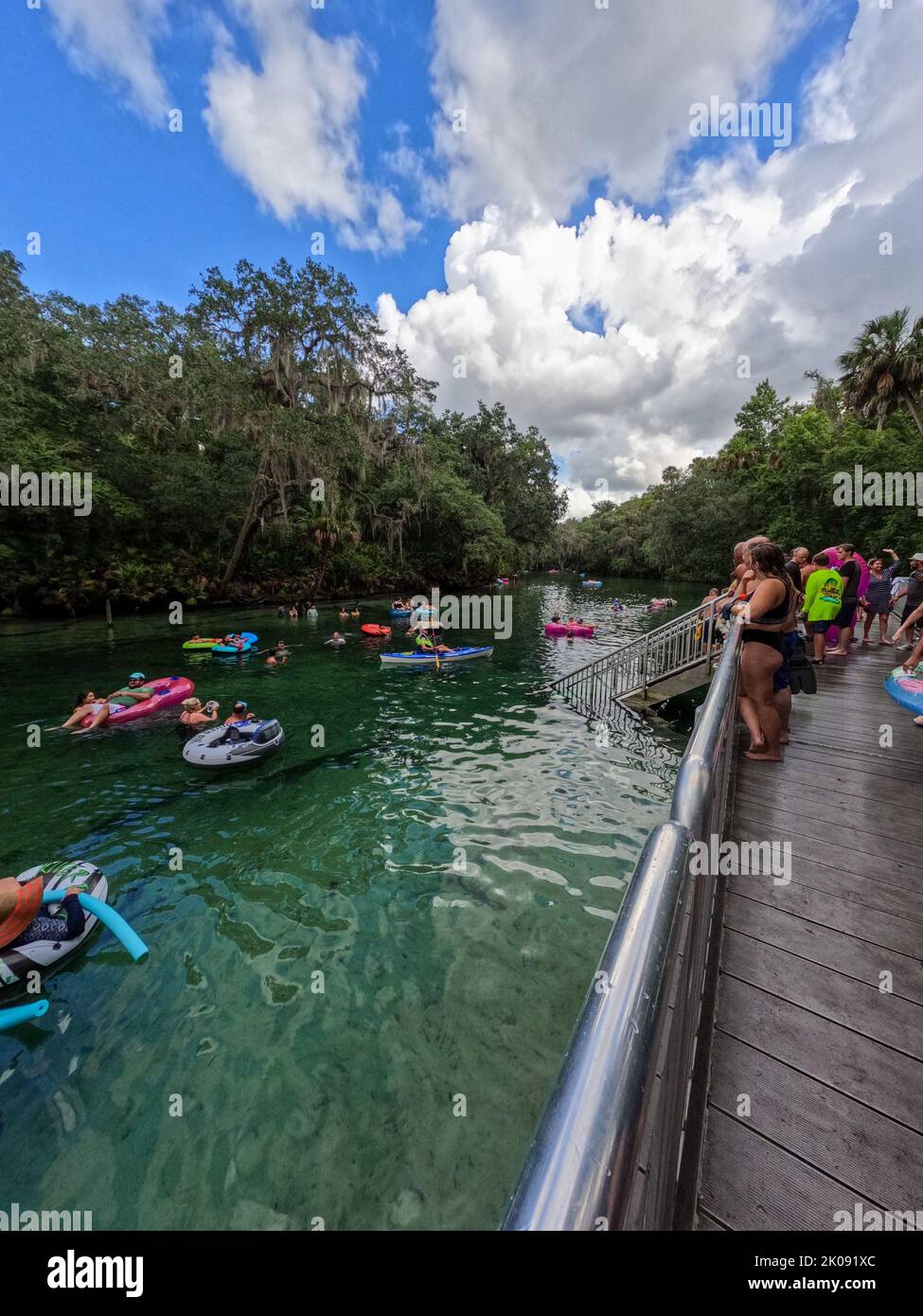 Orlando, FL USA August 5, 2022 People floating down the spring in Blue Springs State Park in