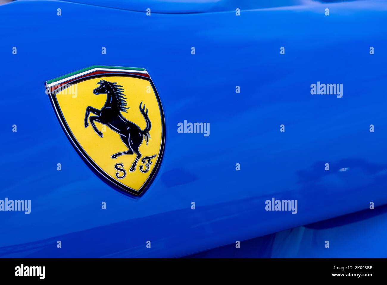 Ferrari F12 Berlinetta Prancing Horse Logo Stock Photo