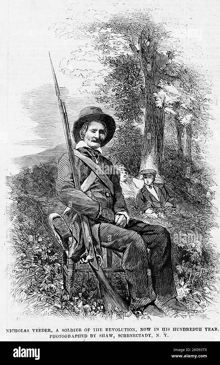 Portrait of Nicholas Gerrit Veeder, a soldier of the Revolutionary War, now in his hundredth year (1861). 19th century illustration from Frank Leslie's Illustrated Newspaper Stock Photo