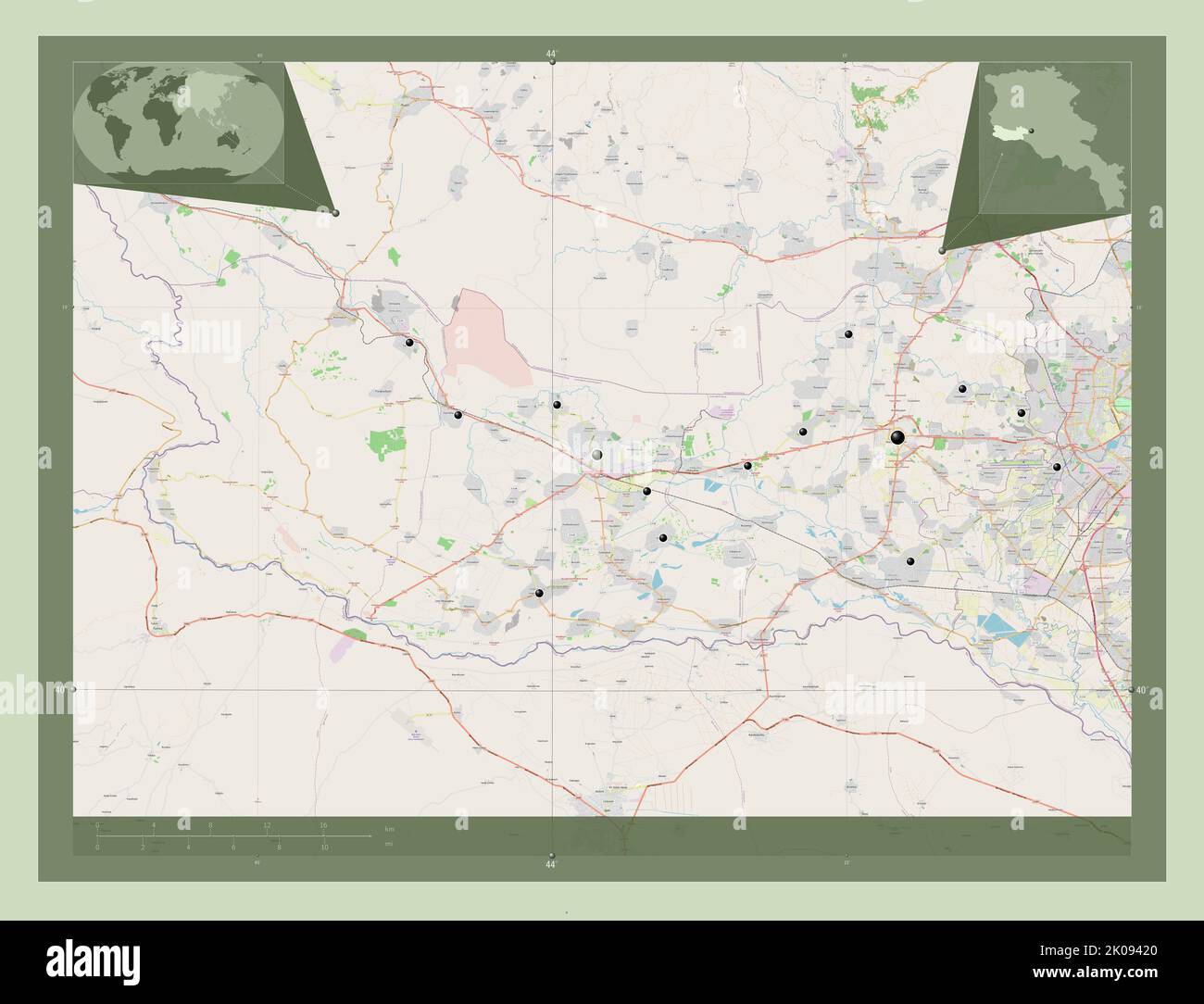 Armavir, province of Armenia. Open Street Map. Locations of major ...