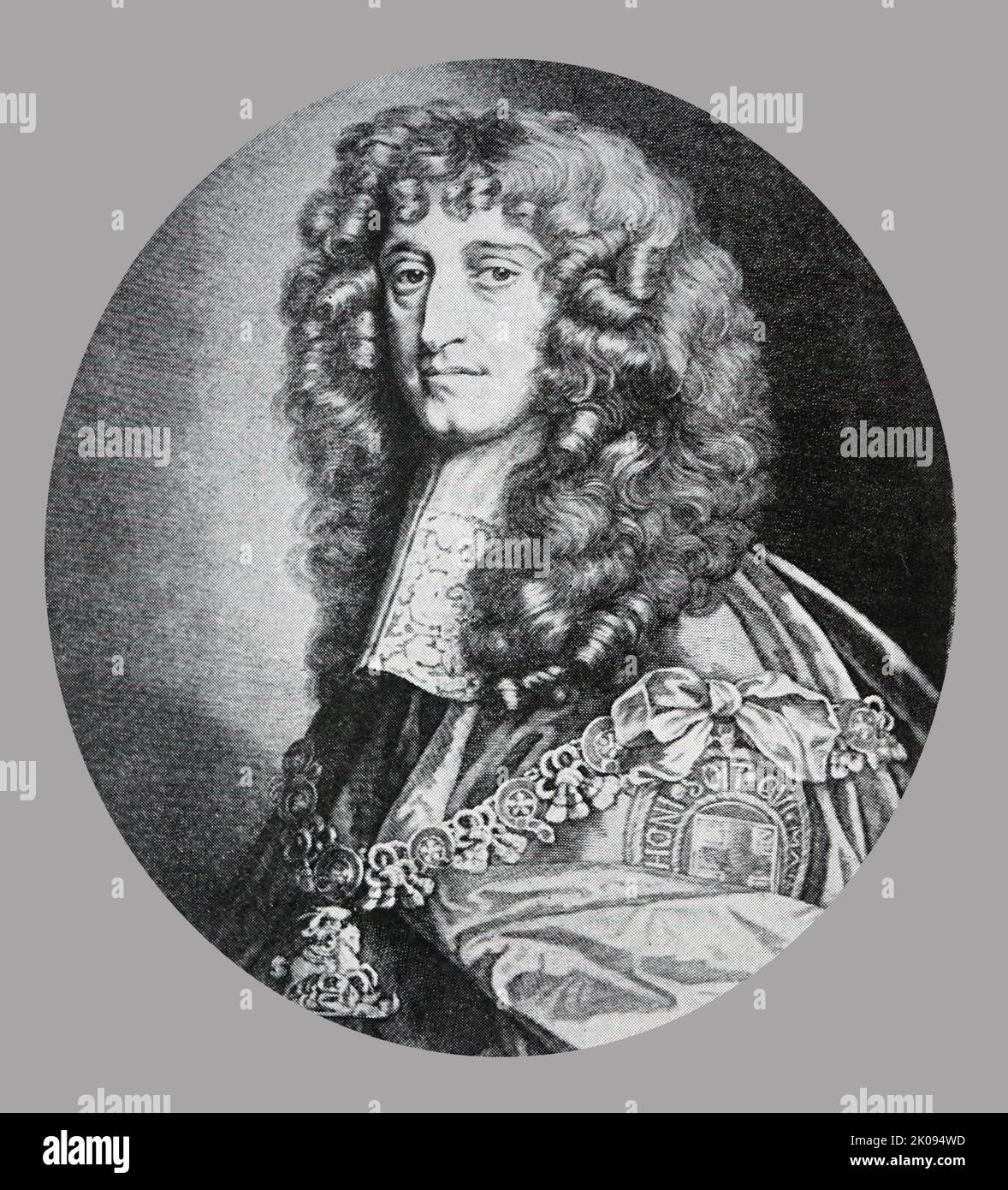 Prince Rupert, from a painting by Lely. Prince Rupert of the Rhine, Duke of Cumberland, KG, PC, FRS (17 December 1619 - 29 November 1682) was a German-English army officer, admiral, scientist and colonial governor. He first came to prominence as a Royalist cavalry commander during the English Civil War. Stock Photo