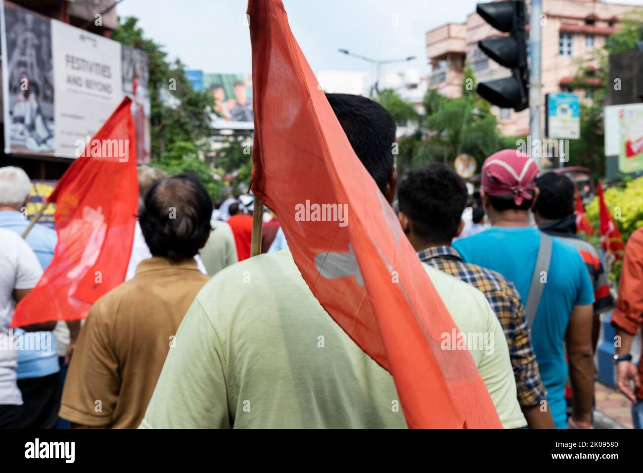 Kolkata, West Bengal, India. 9th Sep, 2022. Today, a sizable crowd was seen in the BidhanNagar municipality of Kolkata, close to the CGO complex. One out of threeÂ rallies began at Hudco More. There are several powerful members of the left front in attendance, including Muhammad Selim, Biman Basu, Surjokanto Misra, and Sujan Chakraborty. The gatherings principal goal is to fight the corruption of the ruling parties. (Credit Image: © Swattik Jana/Pacific Press via ZUMA Press Wire) Stock Photo