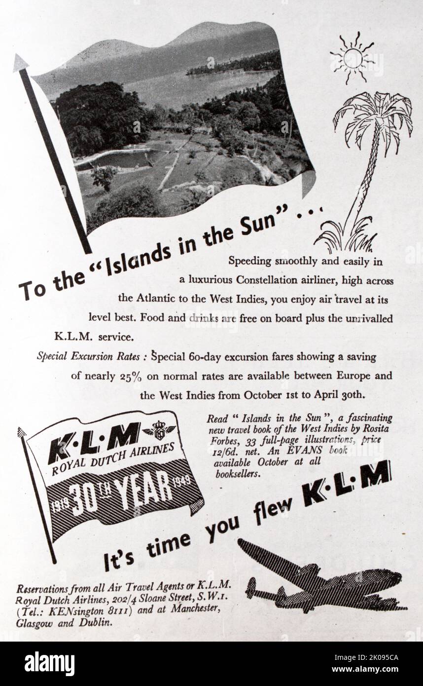 Advertisement for KLM Royal Dutch Airlines in Illustrated London News. Stock Photo