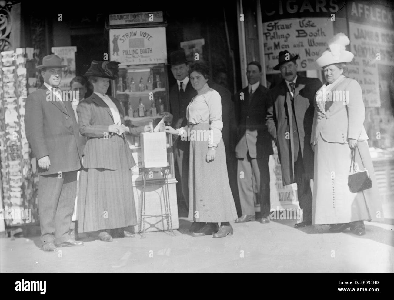 District of Columbia - Suffrage Voting For District, 1912. 'Straw Vote Polling Booth for Men and Women'...[American women won the national vote in 1920 with the passing of the 19th Amendment]. Stock Photo