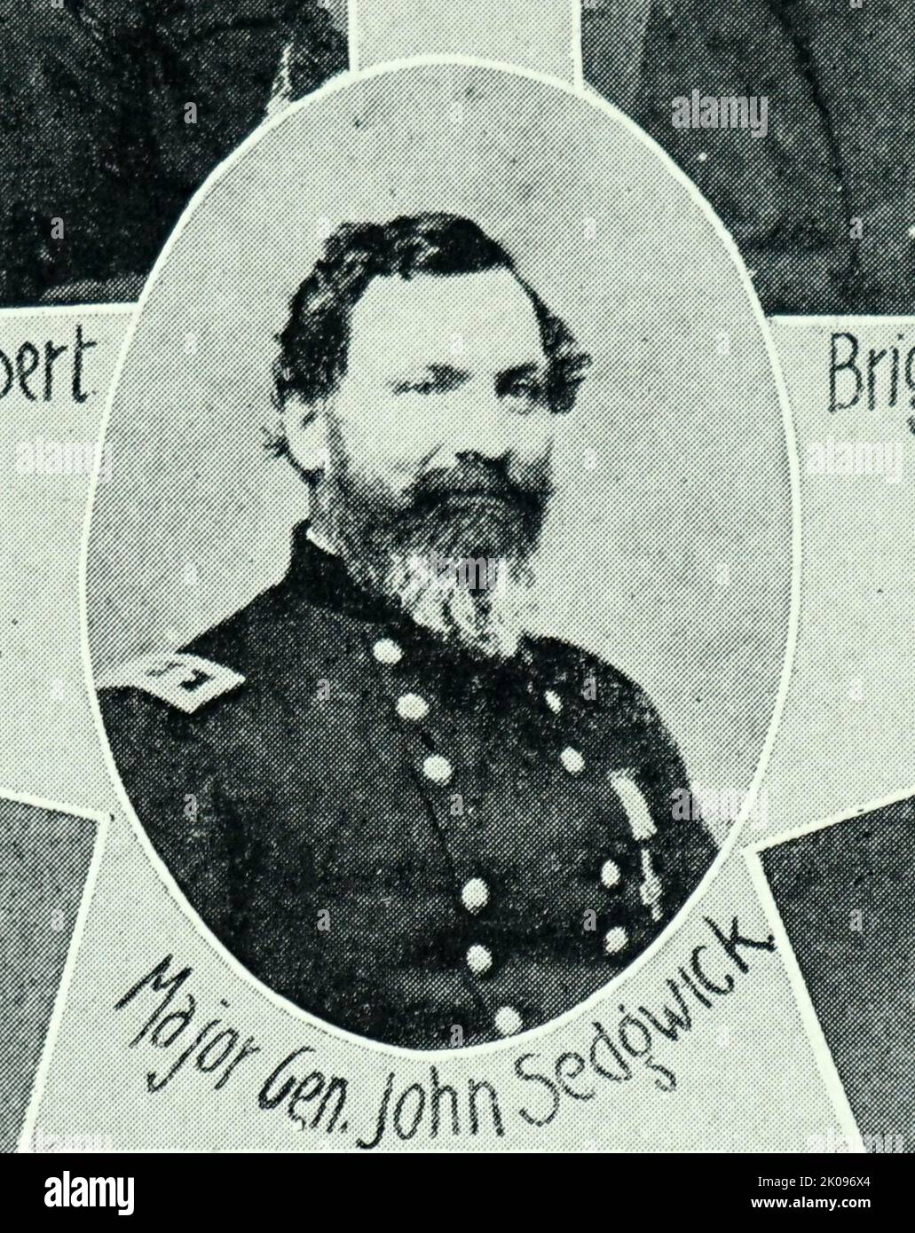 Brigadier General John Sedgwick. John Sedgwick (September 13, 1813 - May 9, 1864) was a military officer and Union Army general during the American Civil War. He was wounded three times at the Battle of Antietam while leading his division in an unsuccessful assault against Confederate forces, causing him to miss the Battle of Fredericksburg. Sedgwick was killed by a sharpshooter at the Battle of Spotsylvania Court House on May 9, 1864. Stock Photo