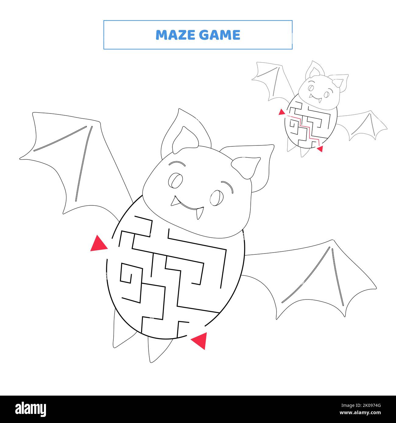 Maze game for kids find your way out of the maze with cute bat