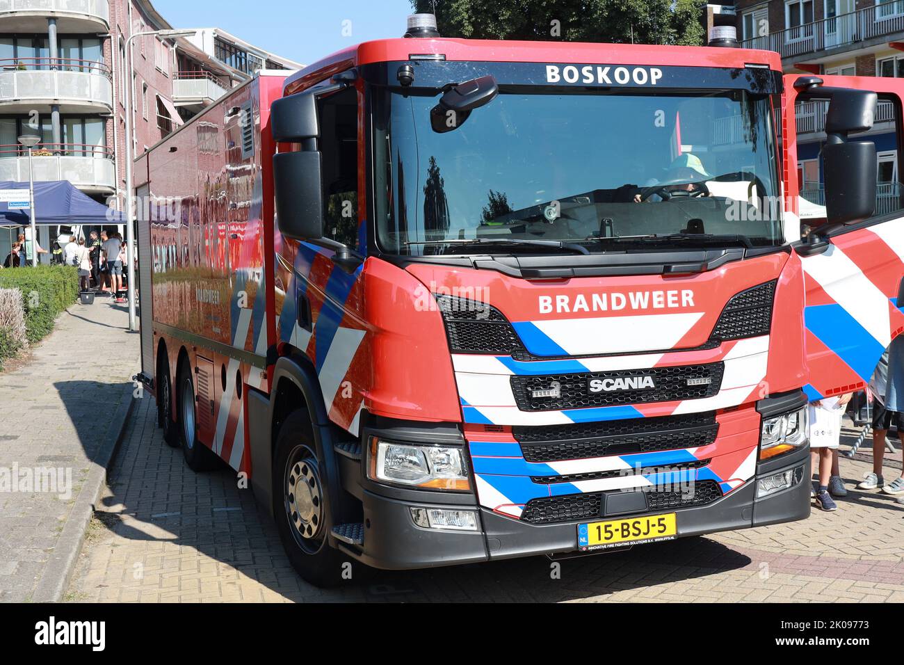 Front of water tank vehicle of fire brigade Hollands Midden during 112 day in Nieuwerkerk Netherlands Stock Photo