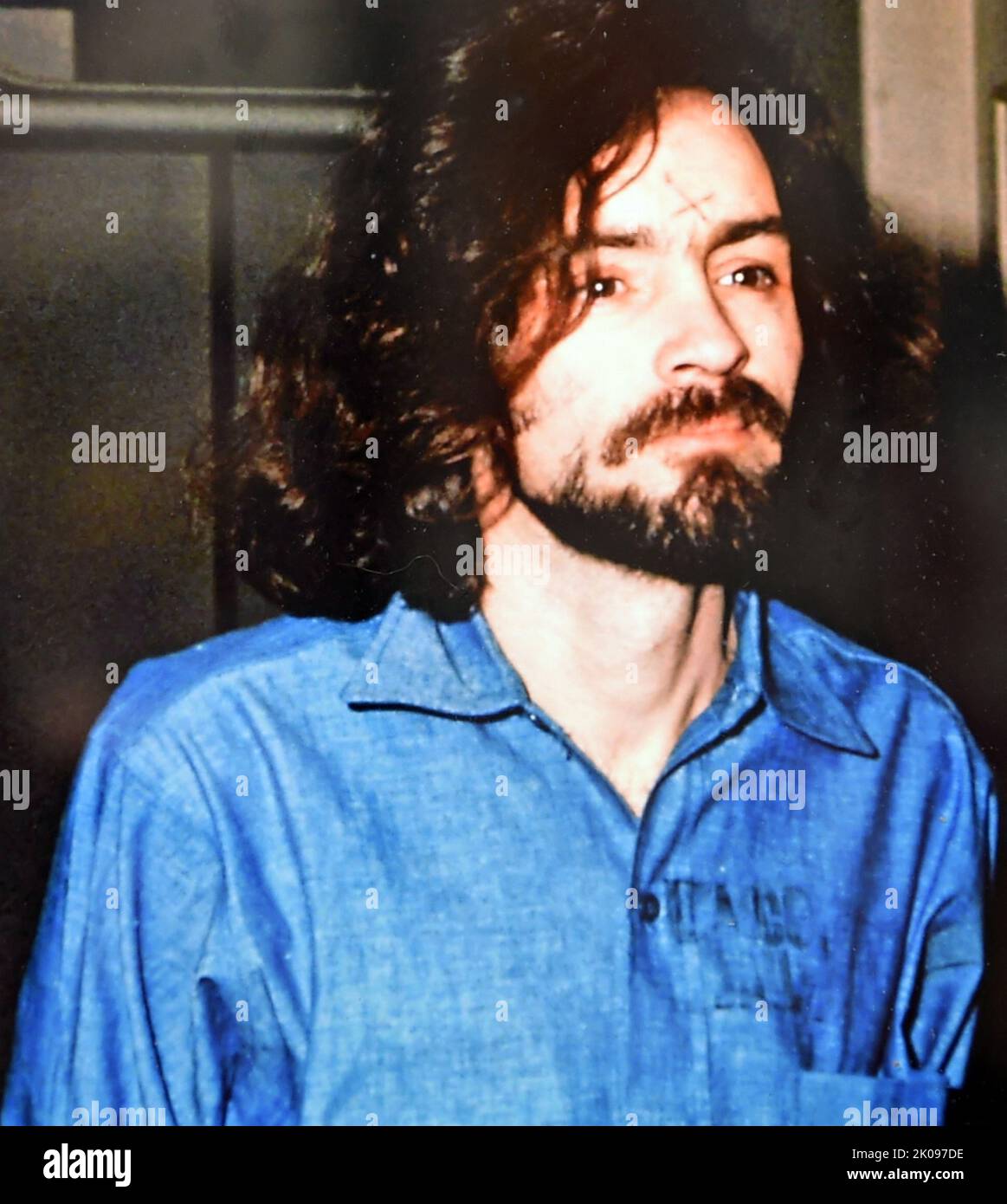 Charles Milles Manson (1934 - 2017) American criminal who led the Manson Family, a cult based in California, in the late 1960s. Some of the members committed a series of nine murders at four locations in July and August 1969. In 1971, Manson was convicted of first-degree murder and conspiracy to commit murder for the deaths of seven people, including the film actress Sharon Tate. Stock Photo
