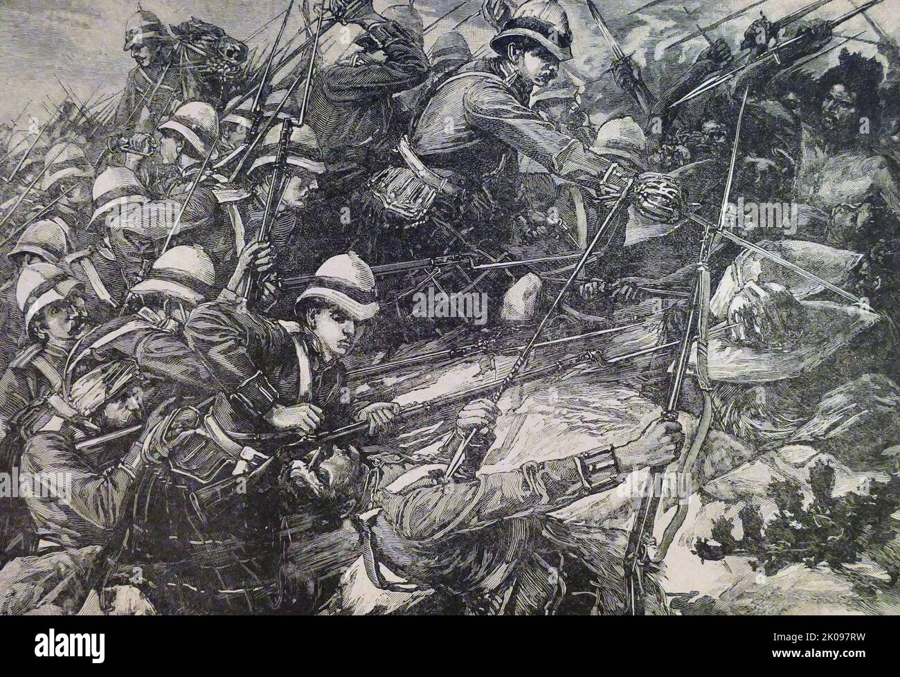 Black and white print from The Battle of Tamai (or Tamanieh) which took place on 13 March 1884 between a British force under Sir Gerald Graham and a Mahdist Sudanese army led by Osman Digna. Stock Photo