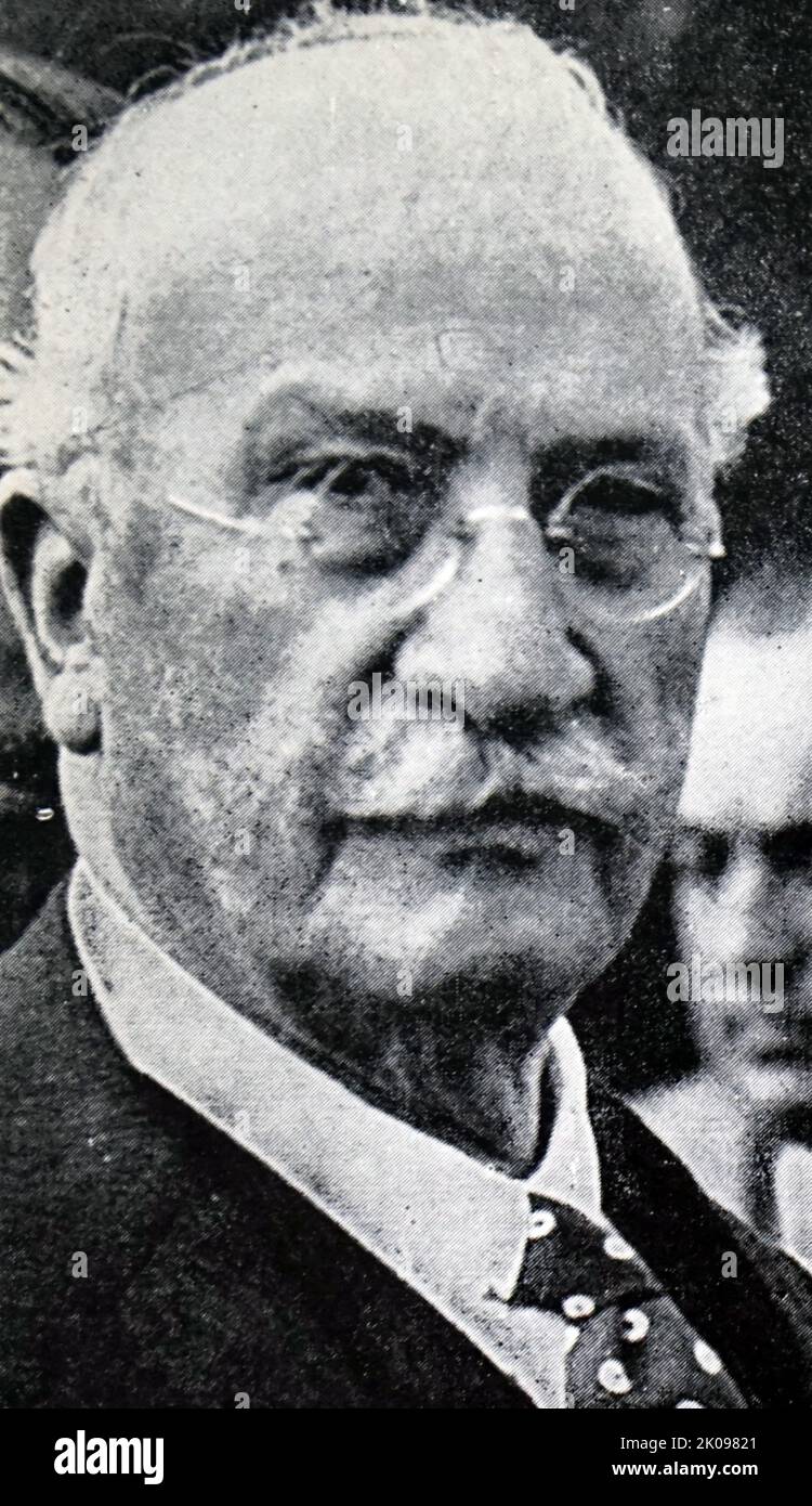 Alejandro Lerroux Garcia (La Rambla, Cordoba, 4 March 1864 - Madrid, 25 June 1949) was a Spanish politician who was the leader of the Radical Republican Party. He served as Prime Minister three times from 1933 to 1935 and held several cabinet posts as well. A highly charismatic politician, he was distinguished by his demagogical and populist political style. Stock Photo
