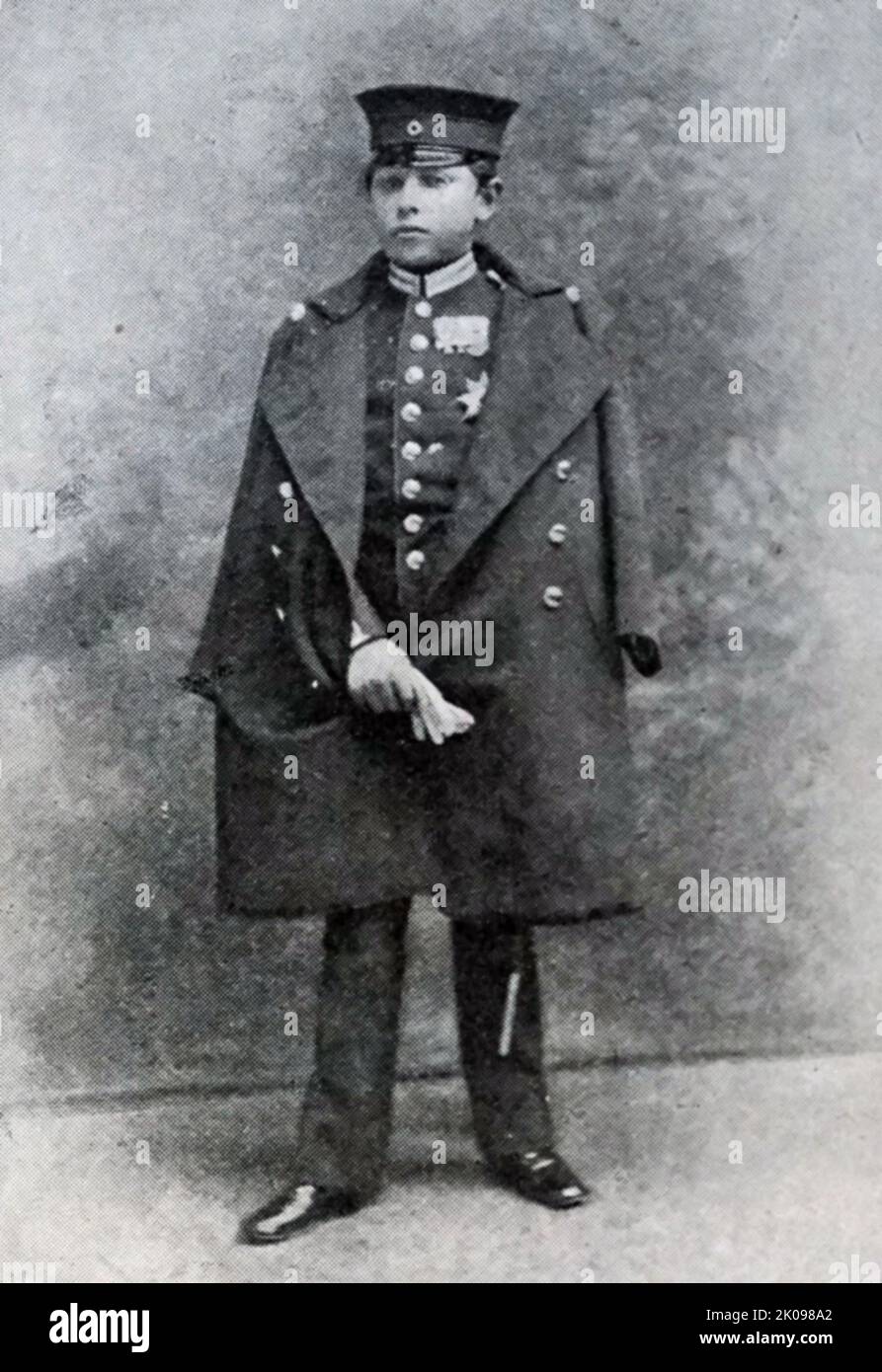 A young emperor in the uniform of the First Regiment of Foot Guards. Stock Photo